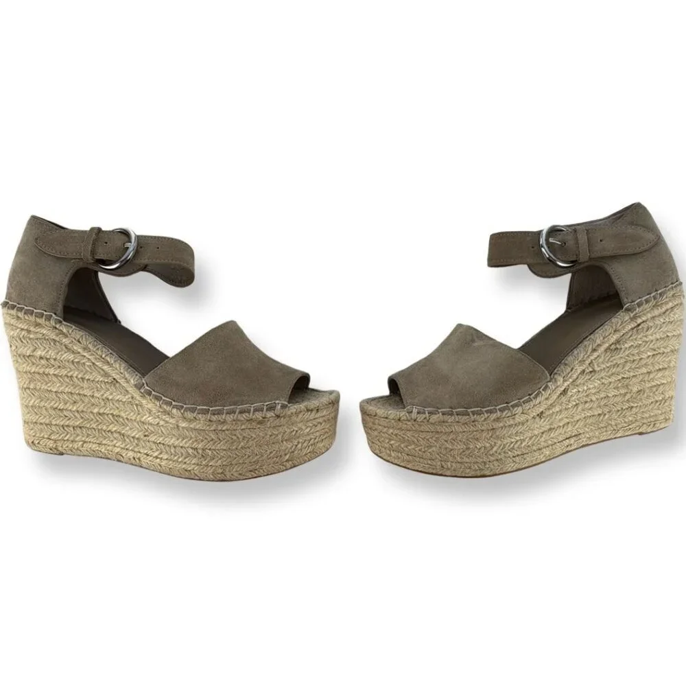 Marc Fisher Nelly Wedge Espadrille Sandal in Tan Taupe Suede Size 9.5